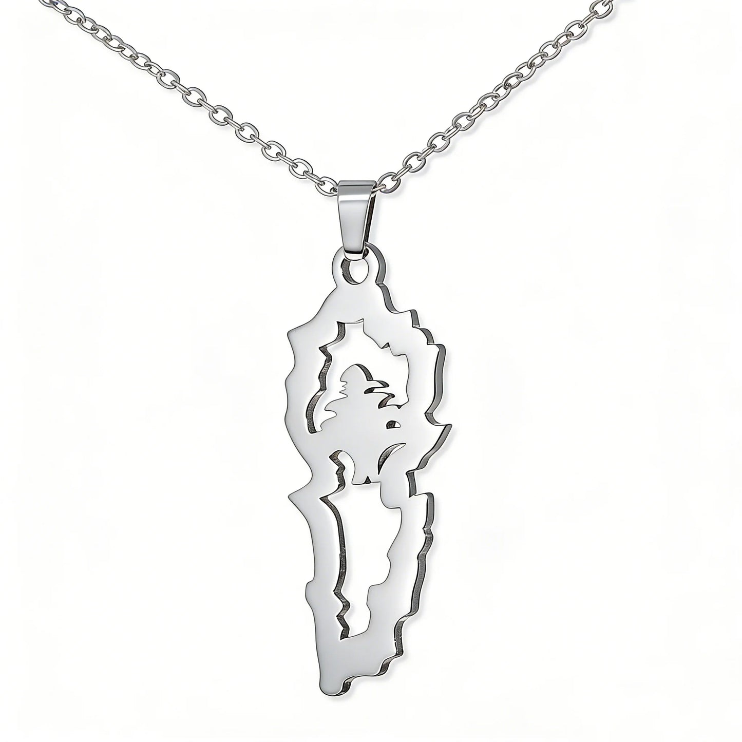 Lebanon Map Cedar Necklace Stainless Steel Gold Silver Hollow Geometric Pendant Lebanese National Cultural Trendy Jewelry