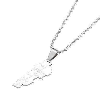 Stainless Steel Liban Map Pendant Necklace for Women Girls Fashion Lebanon Map Jewelry