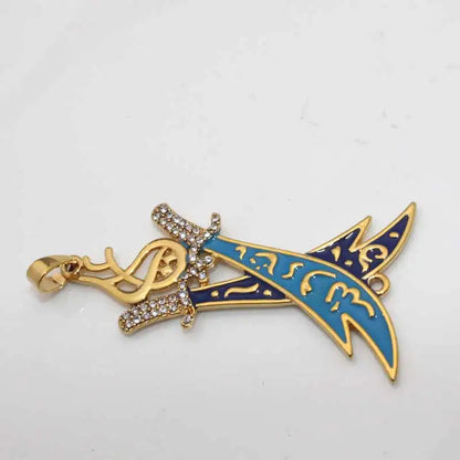 Two Islamic Imam Ali Sword Zulfiqar Pendant Necklace