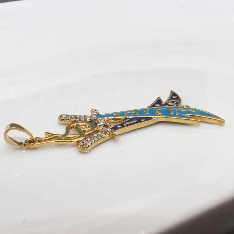 Two Islamic Imam Ali Sword Zulfiqar Pendant Necklace