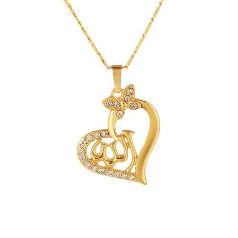 Heart Shaped Gold Allah Pendant Necklace