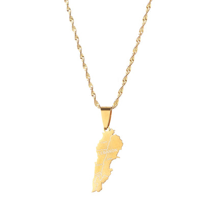 Stainless Steel Liban Map Pendant Necklace for Women Girls Fashion Lebanon Map Jewelry