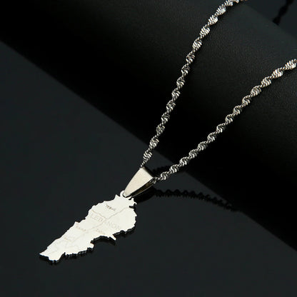 Stainless Steel Liban Map Pendant Necklace for Women Girls Fashion Lebanon Map Jewelry