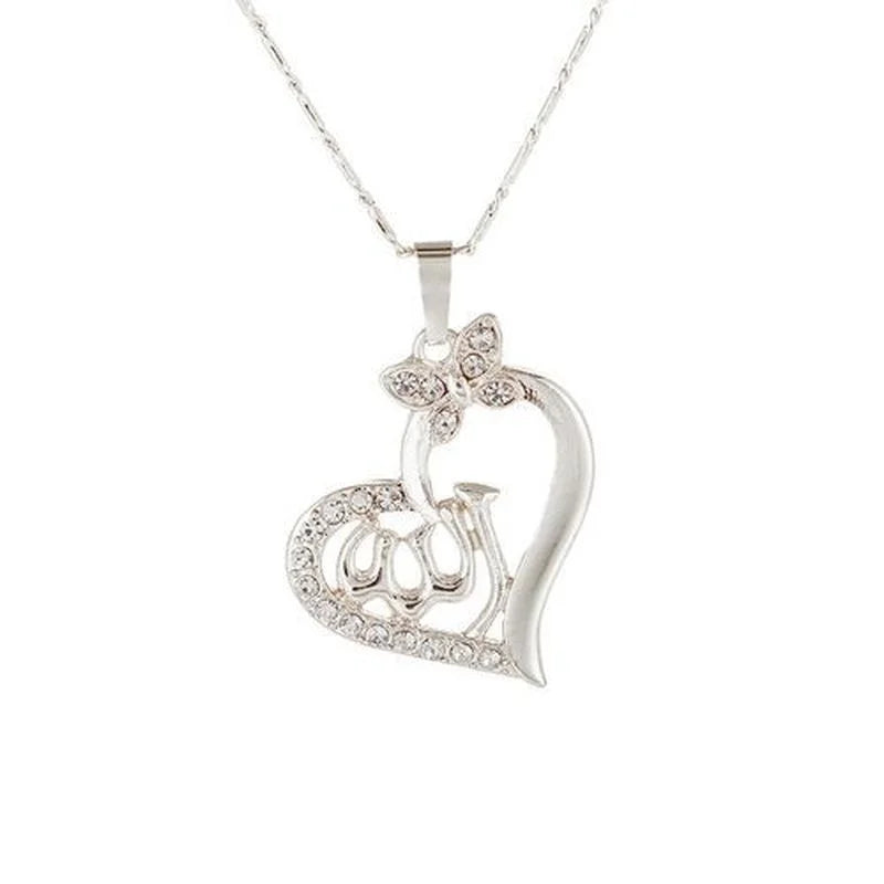 Heart Shaped Gold Allah Pendant Necklace
