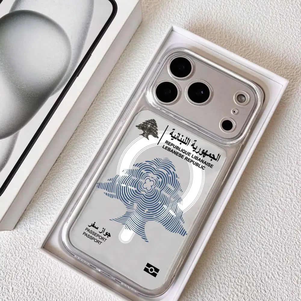 Lebanon Passport Phone Case for iPhone 17 16 15 14 13 12 11 Pro Max Plus Clear Magnetic Shockproof Scratch-Resistant