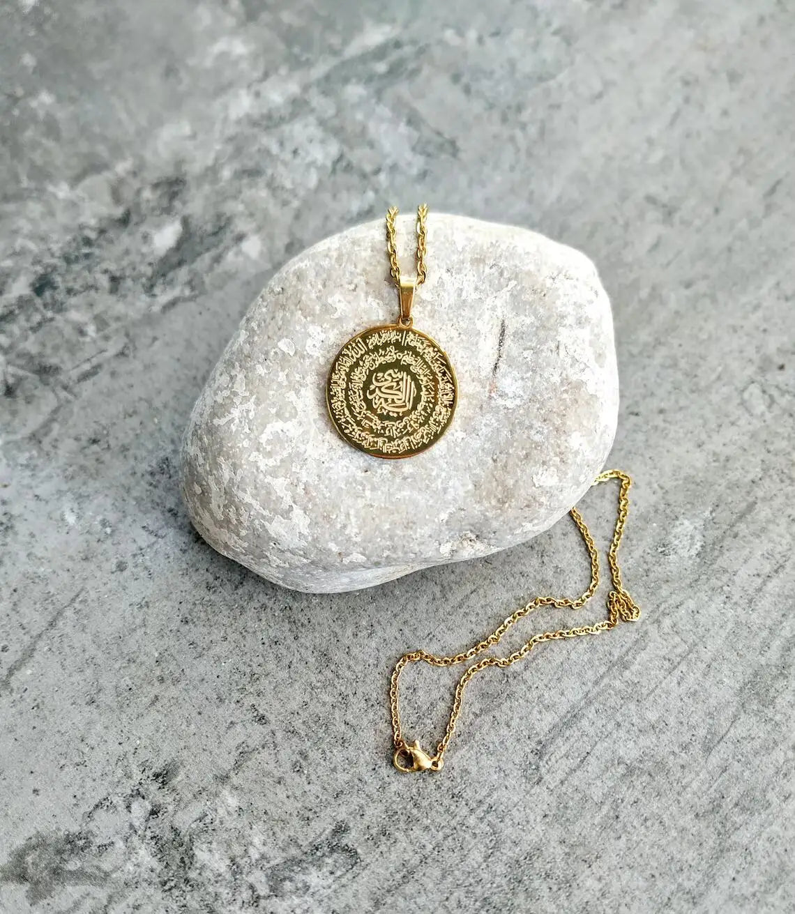 Ayatul Kursi Four Qul Necklace Unique Two Sided Surah Pendant 18k Gold
