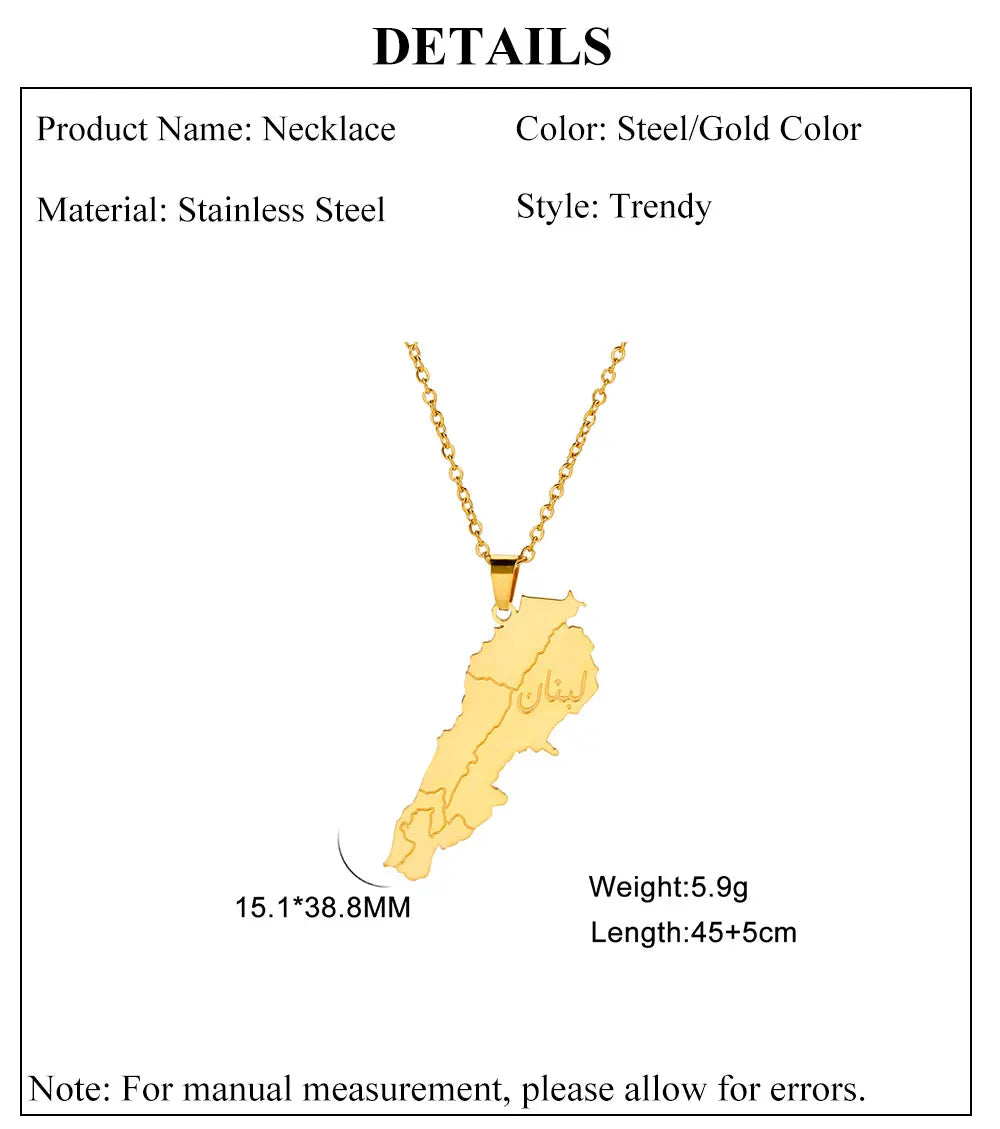 Lebanon Map Pendant Necklaces for Men Women Stainless Steel Lebanese State Necklace Jewelry 2026 Gifts Wholesale New