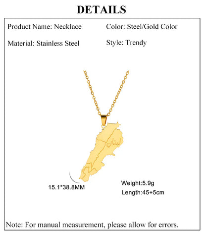 Lebanon Map Pendant Necklaces for Men Women Stainless Steel Lebanese State Necklace Jewelry 2026 Gifts Wholesale New
