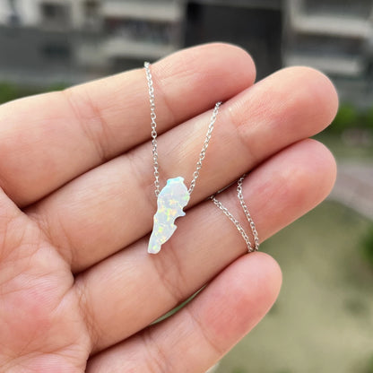 (1pc/lot)High Quality White and Green 6.7x16.7mm Synthetic Opal Lebanon Map Necklace Jewelry with 925 Silver chain
