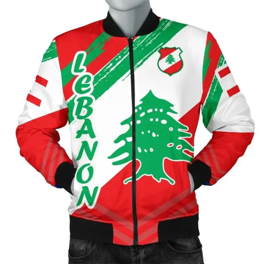 Green Stripe Lebanon Crest Athletic Bomber Jacket