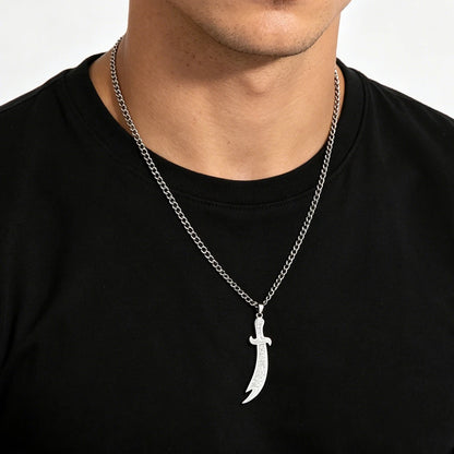Imam Ali Zulfiqar Sword Pendant Necklace for Men Women Stainless Steel Long Chain Muslim Islamic Arabic Calligraphy Jewelry Gift