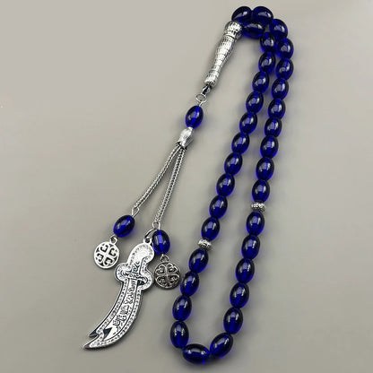 Zulfiqar Sword Blue Glass Prayer Beads