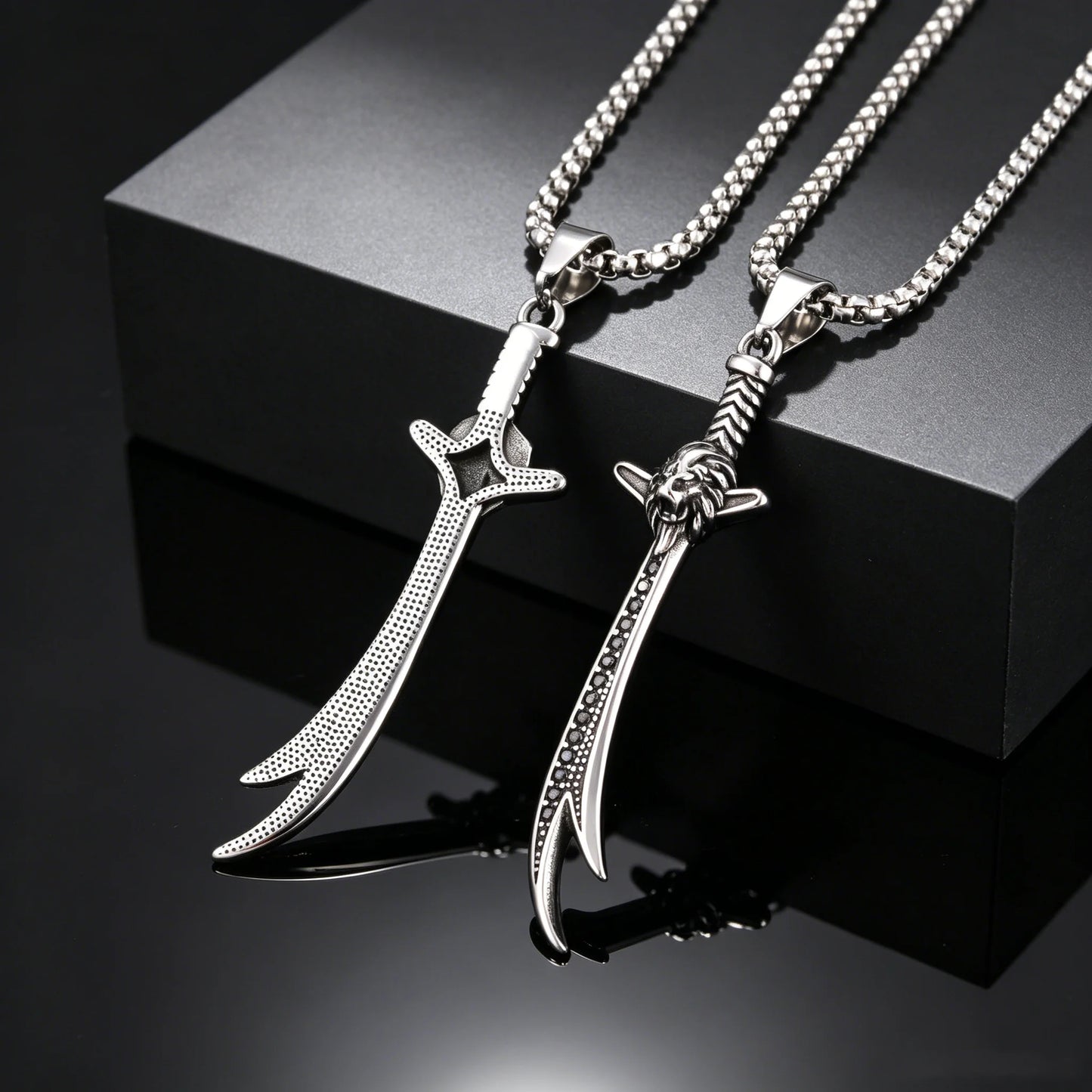 Retro Zulfiqar Sword and Lion Necklace