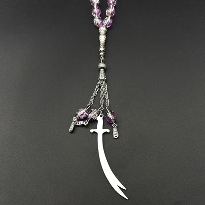 Zulfiqar Sword Purple Glass Prayer Beads