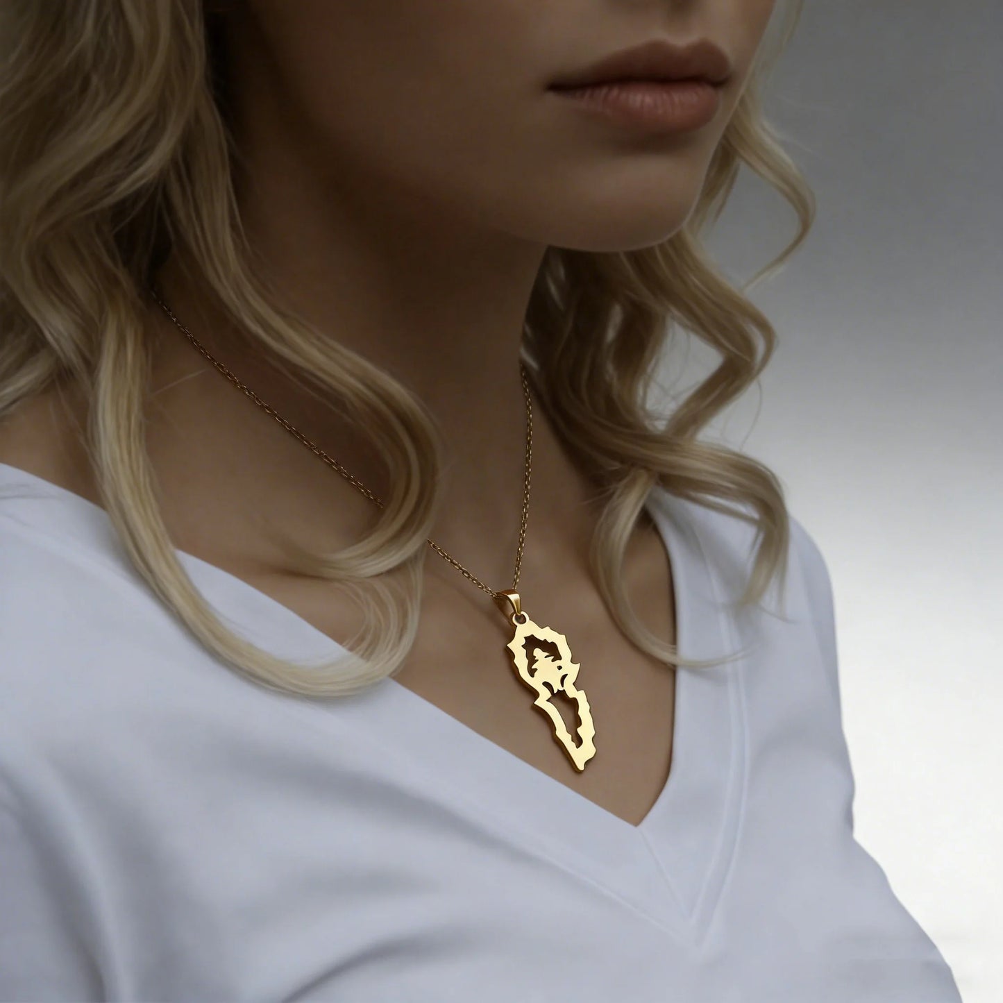 Lebanon Map Cedar Necklace Stainless Steel Gold Silver Hollow Geometric Pendant Lebanese National Cultural Trendy Jewelry