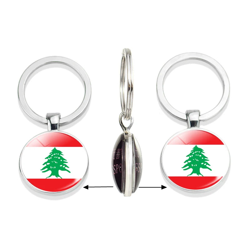 Lebanon Flag Keychain Glass Alloy Key Chain Patriot Gift for Lebanese