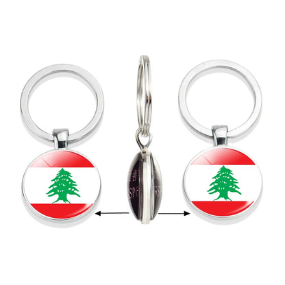 Lebanon Flag Keychain Glass Alloy Key Chain Patriot Gift for Lebanese