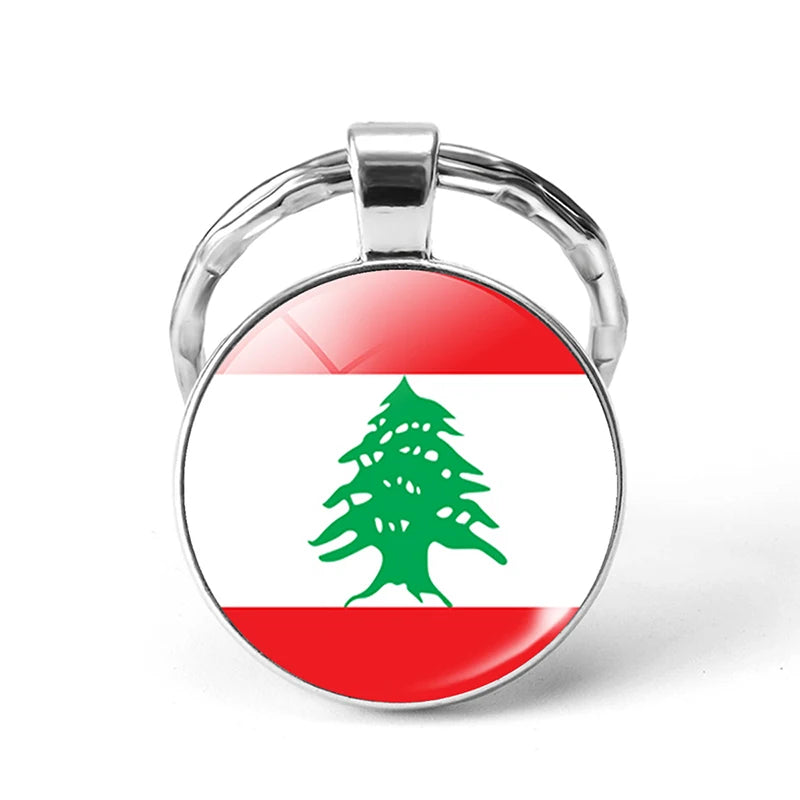 Lebanon Flag Keychain Glass Alloy Key Chain Patriot Gift for Lebanese