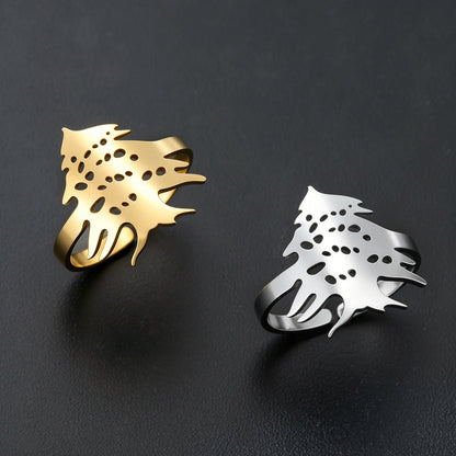 Lebanon Cedar Tree Open Ring Adjustable Stainless Steel Band Classic National Symbol Jewelry Punk Casual Finger Ring G