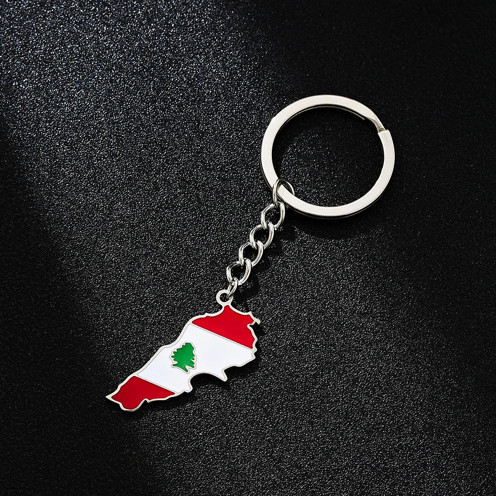 Fashion Lebanon Map Flag Key Chain Stainless Steel Men Women الجمهورية اللبنانية Maps Jewelry Gift