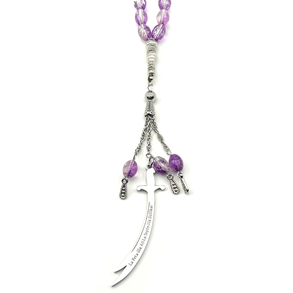 Zulfiqar Sword Purple Glass Prayer Beads