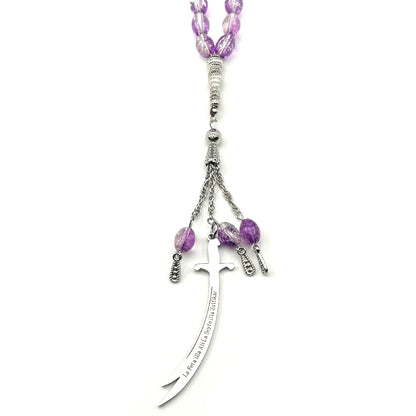 Zulfiqar Sword Purple Glass Prayer Beads