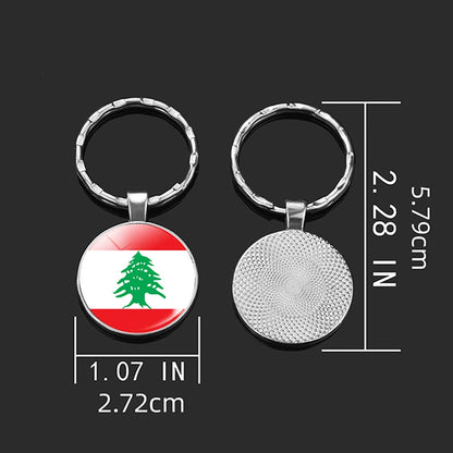 Lebanon Flag Keychain Glass Alloy Key Chain Patriot Gift for Lebanese