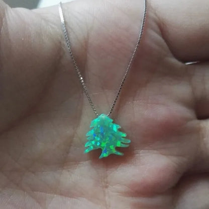 Lebanon Map Cedar Tree Opal Tree Pendant Necklace Men Women Ethnic Jewelry