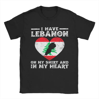 Lebanon Heart Flag Arabic Text T Shirts