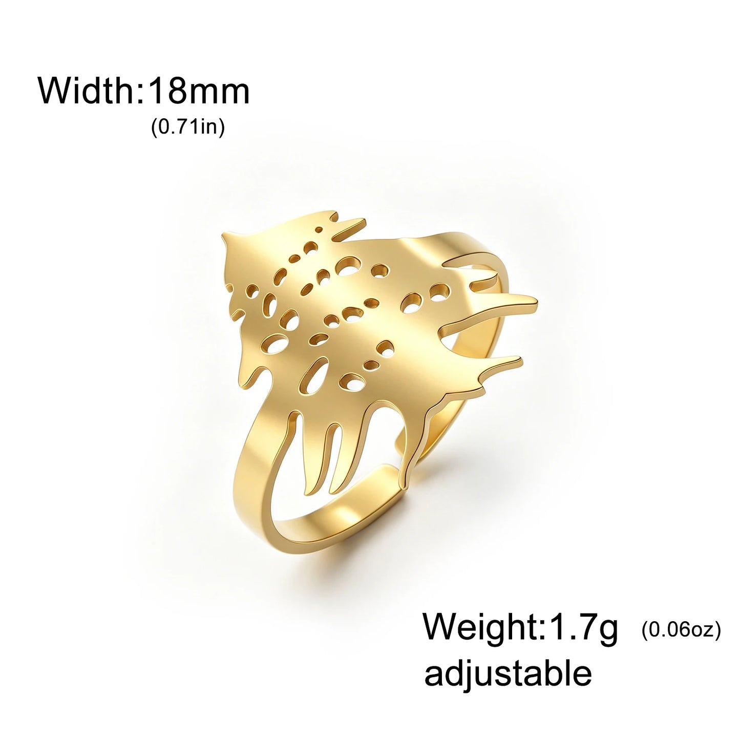 Lebanon Cedar Tree Open Ring Adjustable Stainless Steel Band Classic National Symbol Jewelry Punk Casual Finger Ring G