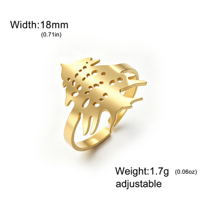 Lebanon Cedar Tree Open Ring Adjustable Stainless Steel Band Classic National Symbol Jewelry Punk Casual Finger Ring G