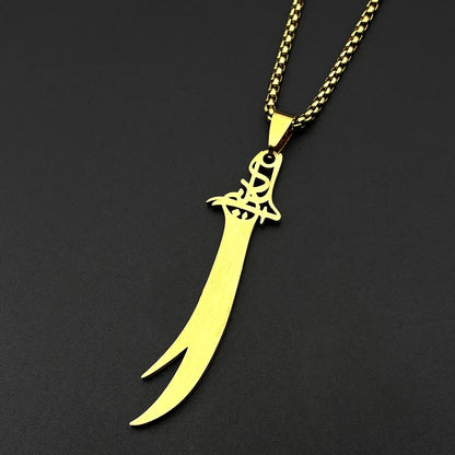 Islamic Imam Ali Zulfiqar Sword Rhinestones Pendant Necklace