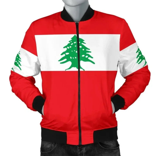 Classic Lebanon Flag Print Sports Bomber Jacket