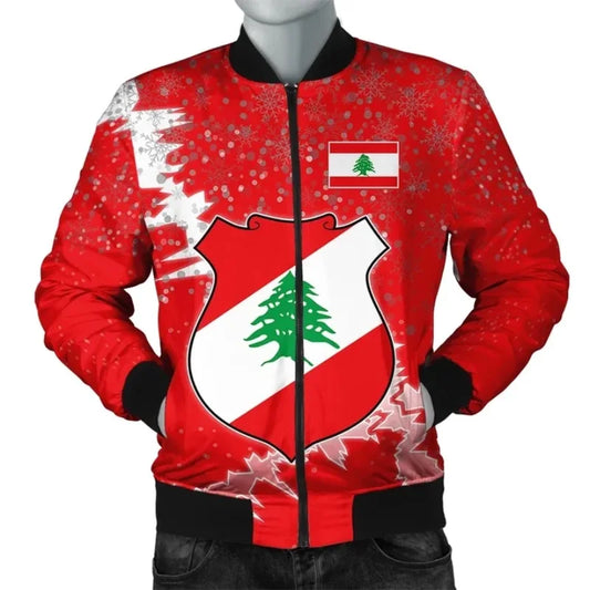 Textured Red Lebanon Flag Map Bomber Jacket