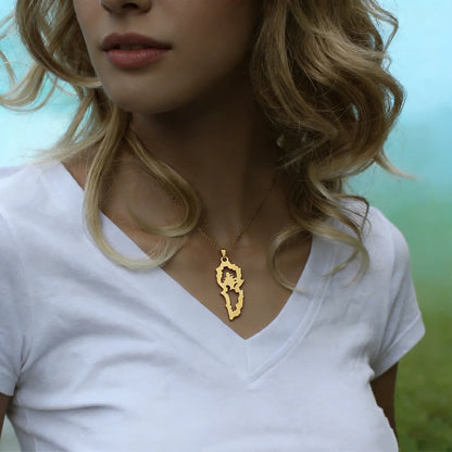 Lebanon Map Cedar Necklace Stainless Steel Gold Silver Hollow Geometric Pendant Lebanese National Cultural Trendy Jewelry