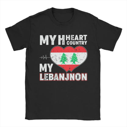 Lebanon Heart Flag Arabic Text T Shirts