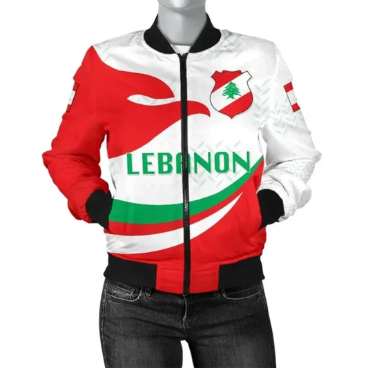 Red & White Wave Curved Lebanon Bomber Jacket