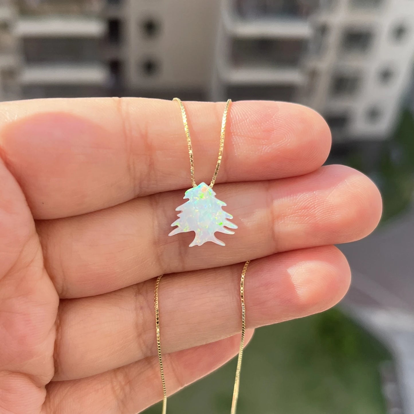 Lebanon Map Cedar Tree Opal Tree Pendant Necklace Men Women Ethnic Jewelry