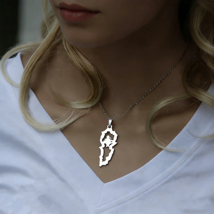 Lebanon Map Cedar Necklace Stainless Steel Gold Silver Hollow Geometric Pendant Lebanese National Cultural Trendy Jewelry