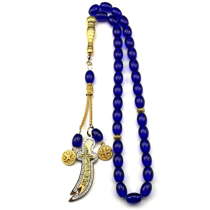 Zulfiqar Sword Blue Glass Prayer Beads