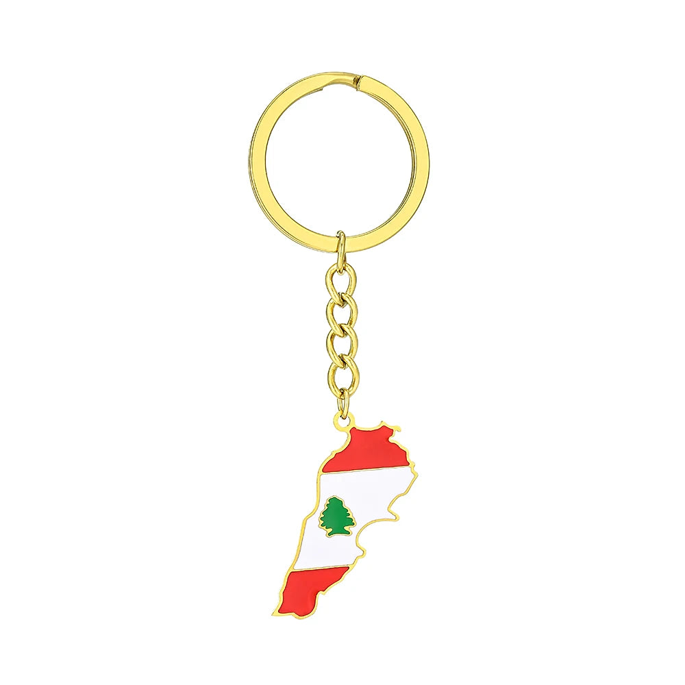 Fashion Lebanon Map Flag Key Chain Stainless Steel Men Women الجمهورية اللبنانية Maps Jewelry Gift