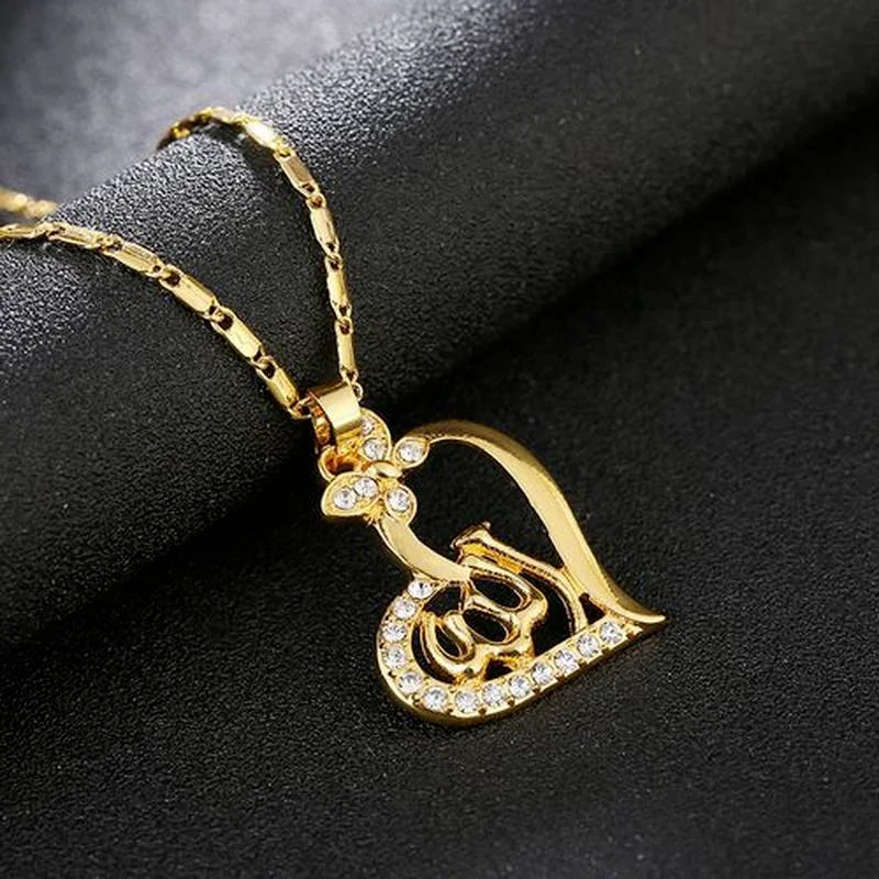Heart Shaped Gold Allah Pendant Necklace