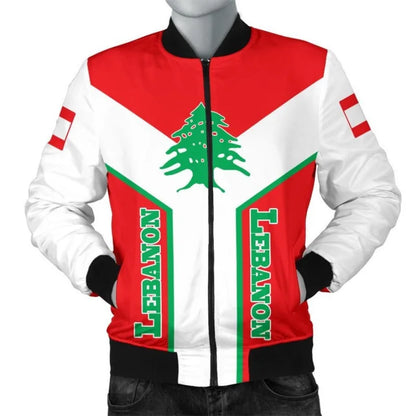 White & Red Chevron Cedar Emblem Bomber Jacket