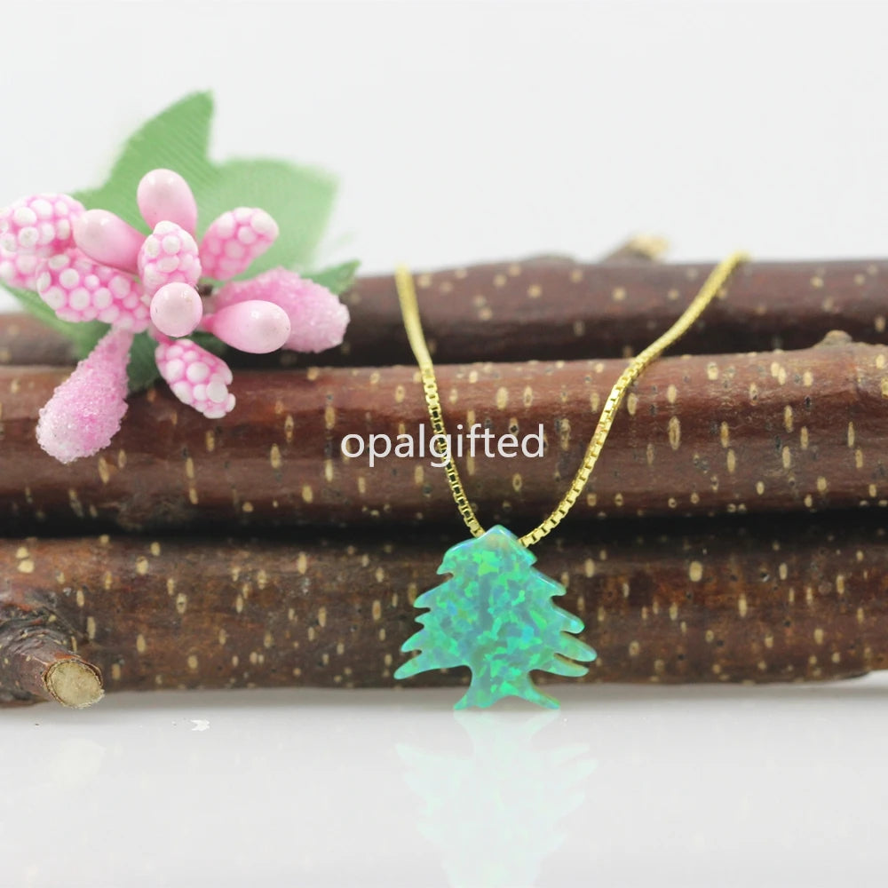 Lebanon Map Cedar Tree Opal Tree Pendant Necklace Men Women Ethnic Jewelry