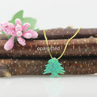 Lebanon Map Cedar Tree Opal Tree Pendant Necklace Men Women Ethnic Jewelry