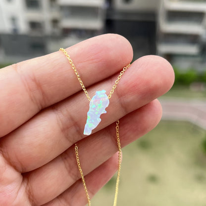 (1pc/lot)High Quality White and Green 6.7x16.7mm Synthetic Opal Lebanon Map Necklace Jewelry with 925 Silver chain