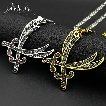 Imam Ali Sword Red Rhinestones Black Enamel