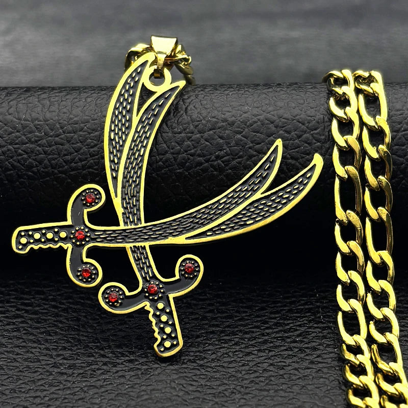 Imam Ali Sword Red Rhinestones Black Enamel