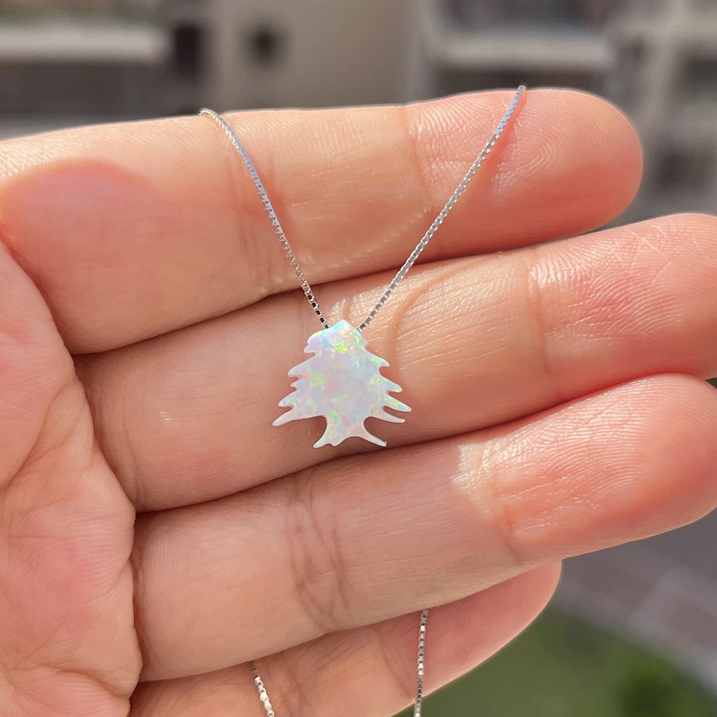 Lebanon Map Cedar Tree Opal Tree Pendant Necklace Men Women Ethnic Jewelry