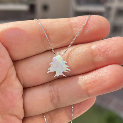 Lebanon Map Cedar Tree Opal Tree Pendant Necklace Men Women Ethnic Jewelry